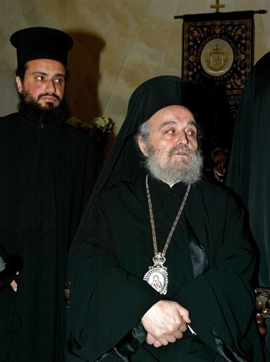 אירינאוס במהלך מסיבת העיתונאים [AP]