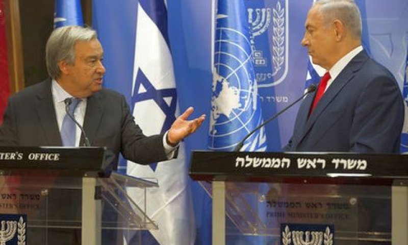אנטוניו גוטרש עם ר"מ ישראל, בנימין נתניהו [צילום: היידי לוין/AP]