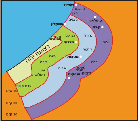 מפת יישובי עוטף עזה