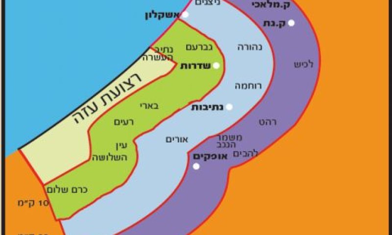 מפת יישובי עוטף עזה