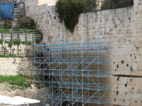 הפיגומים לאורך הכותל המערבי