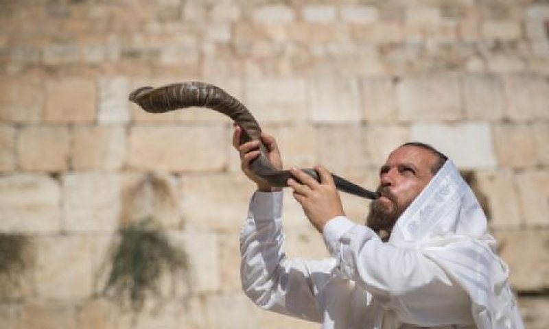 תקיעת שופר בכותל [צילום: יונתן זינדל/פלאש 90]