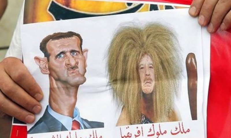 קריקטורה. קדאפי ואסד [צילום: AP]