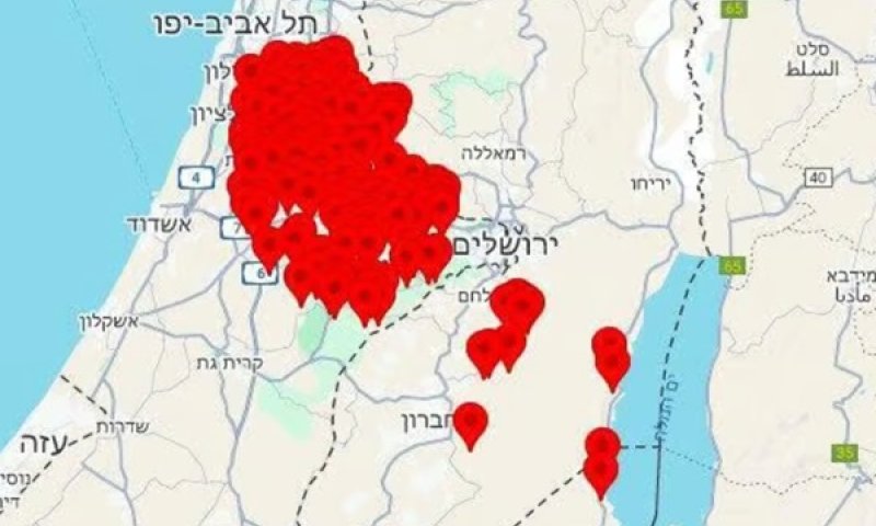 האזורים שבהם הופעלו הבוקר אזעקות [צילום: שימוש לפי סעיף 27א]