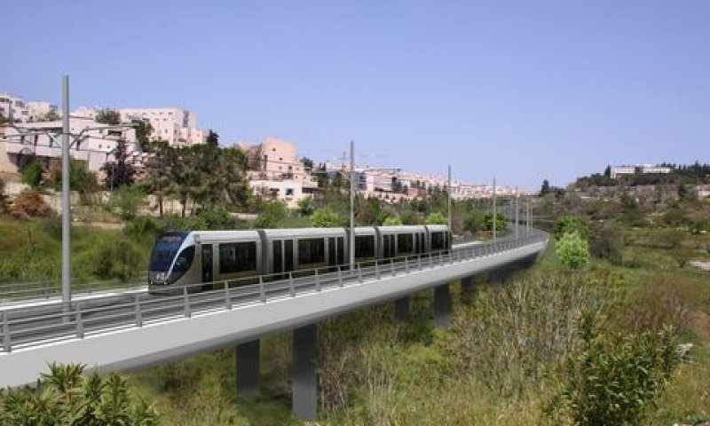 הקו הירוק של הרכבת הקלה במורדות גבעת מרדכי, בקטע שבין רח' הרצוג לרח' בייט [הדמיה: RDV]
