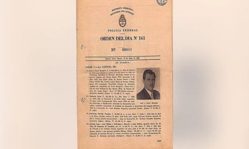 מסמך רשמי של המשטרה הפדרלית מ-19 ביולי 1960, המורה על לכידתו של יוזף מנגלה [צילום: הארכיון הכללי של ממשלת ארגנטינה]