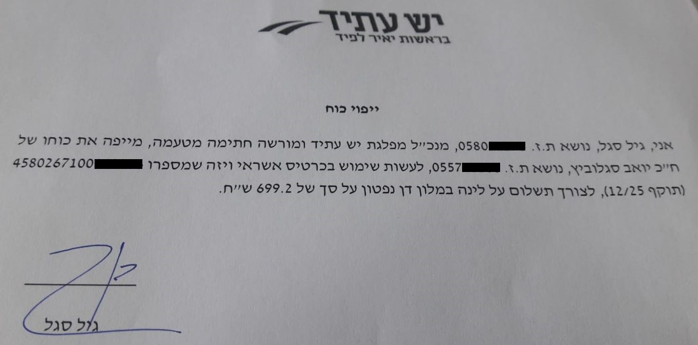 האישור שניתן לסגלוביץ לעשות שימוש בכרטיס ויזה של המפלגה