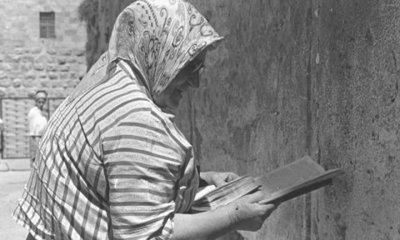מתפללת בכותל המערבי (ספטמבר 1967), ברקע המחיצה [צילום: פריץ כהן/לע"מ]
