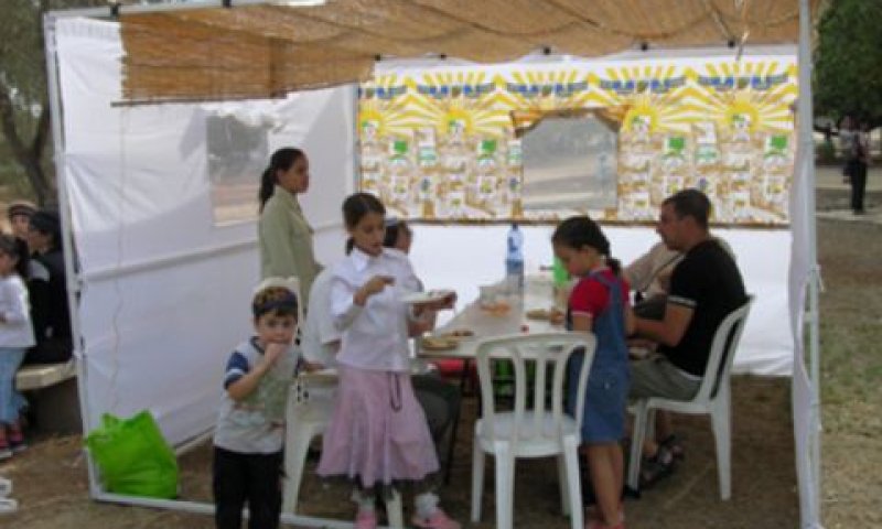 מבלים בסוכה ביער לביא [צילום: ארכיון צילומי קק''ל]