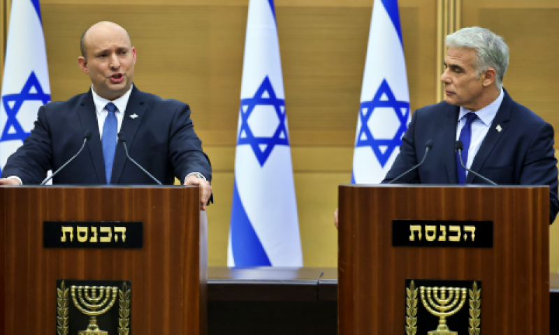לפיד ובנט בהצהרה לתקשורת, הערב בכנסת [צילום: יונתן זינדל, פלאש 90]