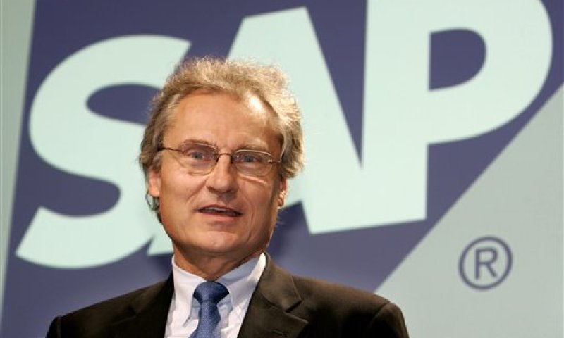 מנכ"ל SAP הנינג קגרמן מודיע על התוצאות העסקיות (צילום AP)