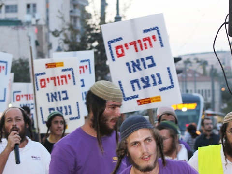 מארגני ההפגנה - פעילים מוכרים מיצהר [צילום: איציק וולף]