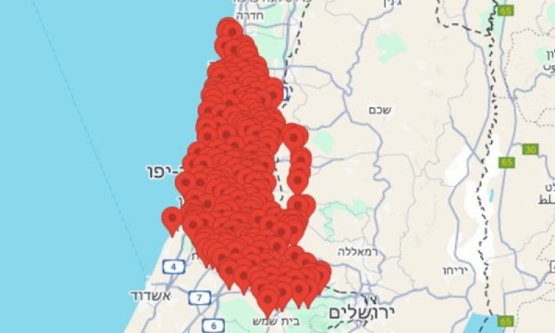 מפת ההתרעות שהופעלו הבוקר [צילום: שימוש לפי סעיף 27א]
