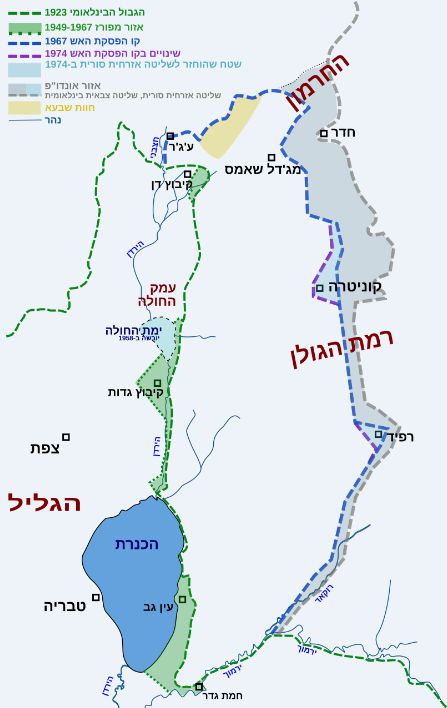 גבול ישראל-סוריה. איזור החיץ מסומן באפור